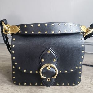 Coach Black Leather Studded Shoulder Bag with Gold Hardware